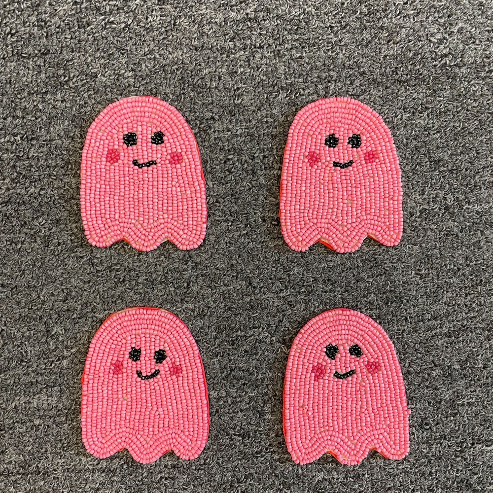 Pink Beaded Ghost Coasters- Set of 4